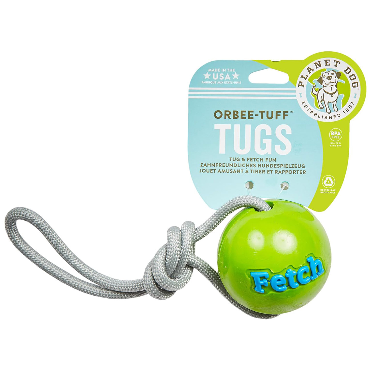 Planet Dog Fetch Ball Rope Gruen